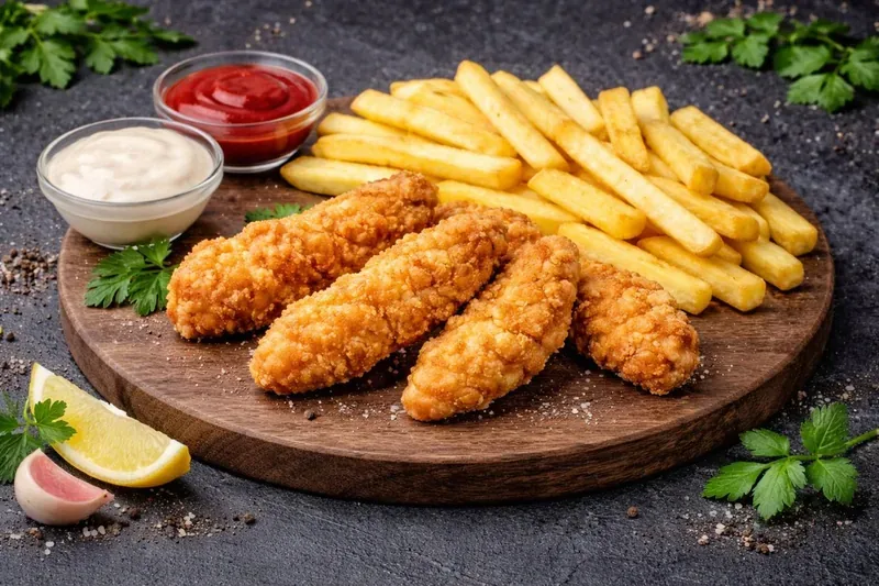 Куринные стрипсы и фри